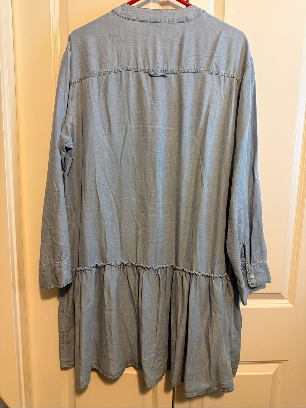 Laurel Grey Light Blue Button-Front Tiered Long-Sleeve Dress - Picture 3 of 3